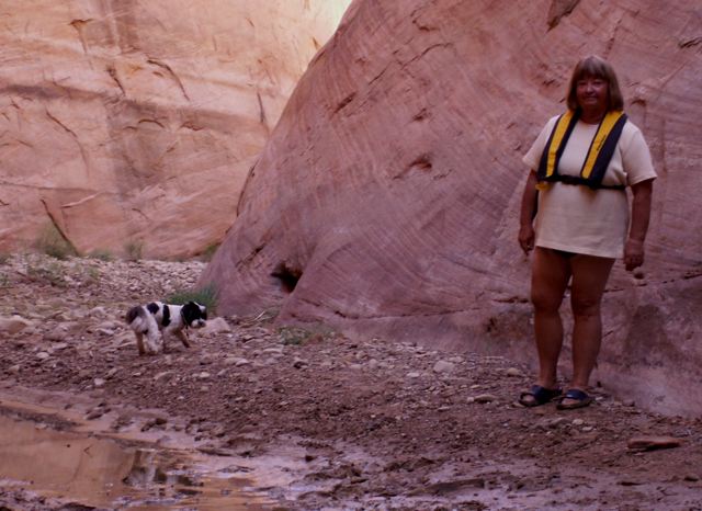 Patty and Baxter at the End of the Water in Twilight Canyon 9-20-08