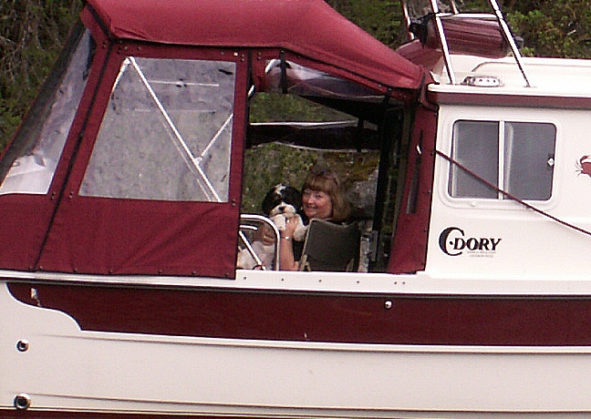 Patty and Baxter on Daydream at Anchor 5-25-07