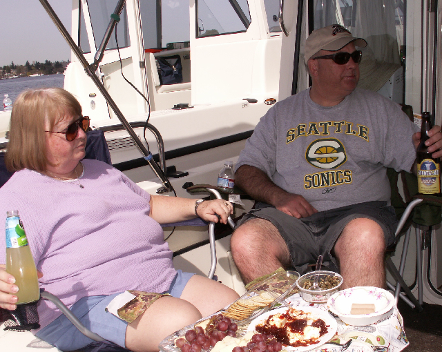 Patty and Garry Anderson on Daydream Cockpit - Sunday Lunch