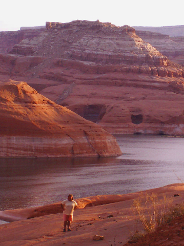 Patty Atop Navajo Sandstone at Rock Creek Canyon - View Back Toward River 9-19-08