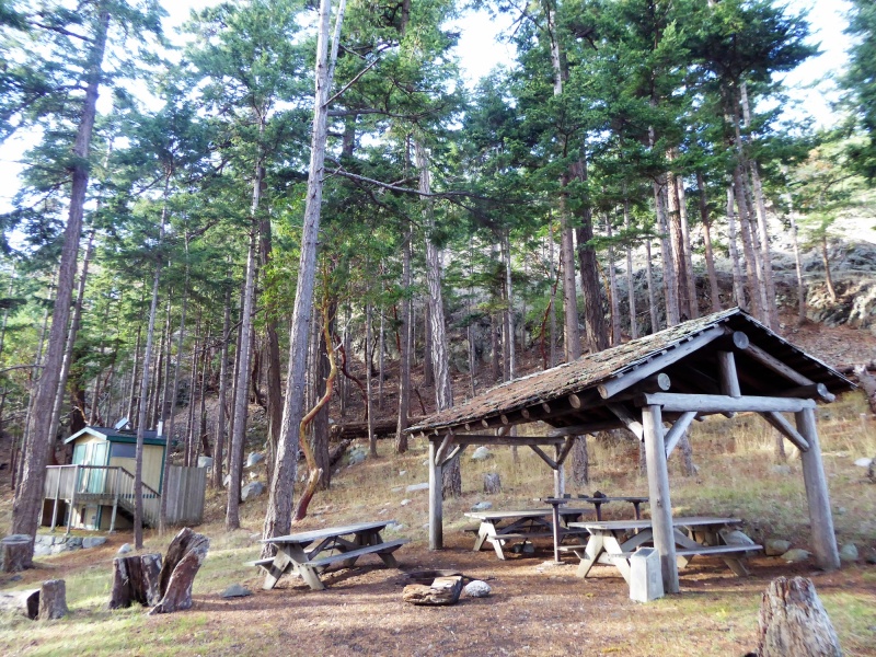Picnic shelter and compost toilets on James Island