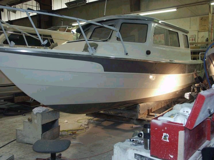 Port bow area. Note rails and cleats are now installed.  3/15/04