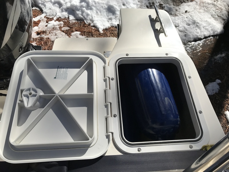 Port lazarette with new hatch and room to store 3 fenders.
