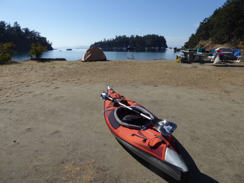 Portaged my kayak across the isthmus from Fox Cove to Fossil Bay. Looking back at Fox Cove here.
