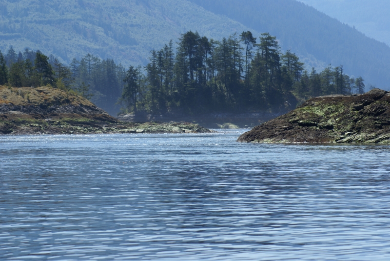 Princess Louisa Trip, 07-10 014 Waiting for slack(er) water at Skookumchuck (Sechelt Rapids).  Modest tide swing this day, and the pictures are well past peak current. Some days, the current can reach 14 or 15 knots. Whatever the day, I would never try a transit except at or very near what is a laughably short "slack."