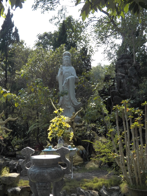 Quan Yin is especially popular with sailors and fishermen.  She is generally accompanied by two helpers; one that can see 1,000 miles and one that can hear 1,000 miles.  That helps keep sailors out of trouble.  A statue of her across the harbor from Danang is 229 feet tall, but that only makes it the fourth tallest in the world.