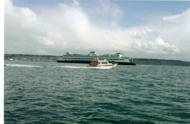 (R/J): On the way to Poulsbo, Anna Leigh passing the ferry.