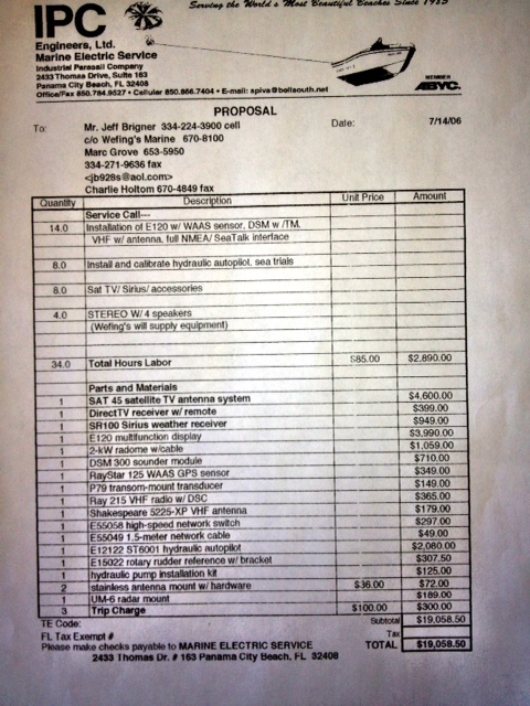 Raymarine installer proposal.
Weather receiver was not available and did not get installed.