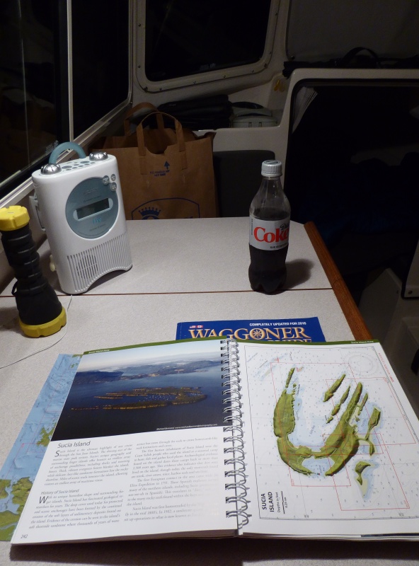 Reading and listening to radio after sundown.