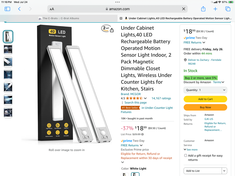 Rechargeable cabin lights. Really happy with these, magnetic mounts, USB rechargeable, dimmable and wireless.