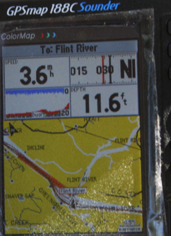 Red trace is Navigation route  to FLINT RIVER entrance. I passed entrance and turned toward FLINT RIVER waypoint. See Lollipop on Furuno Radar with the circle around the physical entrance to the FLINT.
