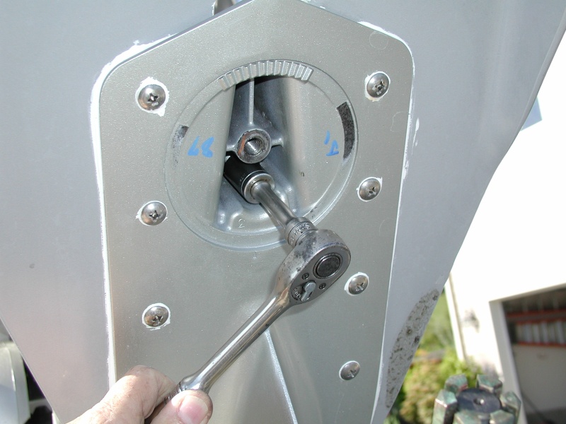 Remove the"hidden bolt" first. All bolts are 14mm (9/16").