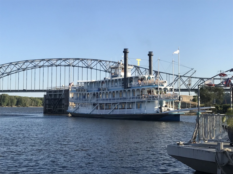 Riverboat \"Twilight\" that runs between Leclaire and Dubuque. (Pulling into right beside all of us.)