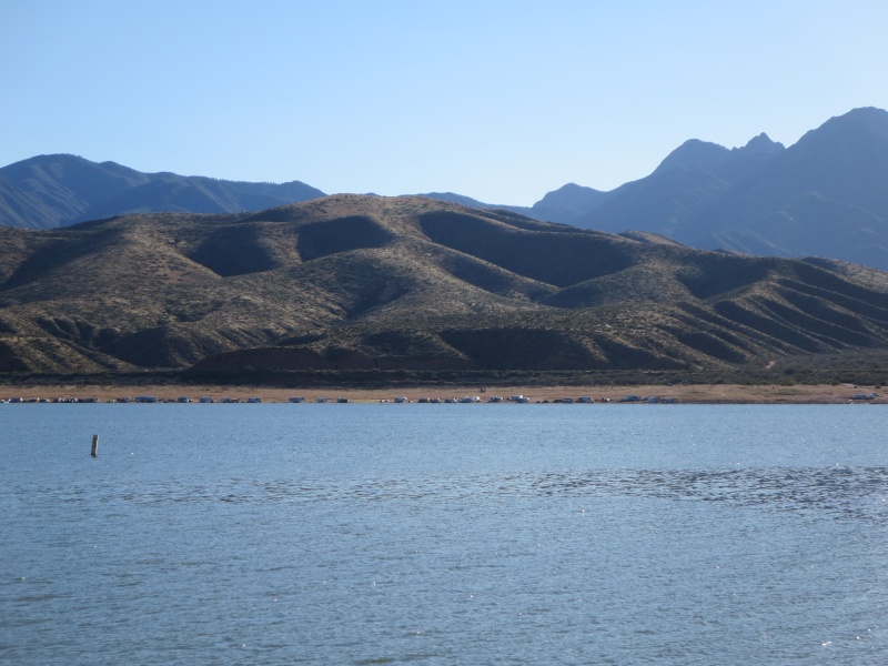Roosevelt Lake RV\'s and camp trailers parked along the shore