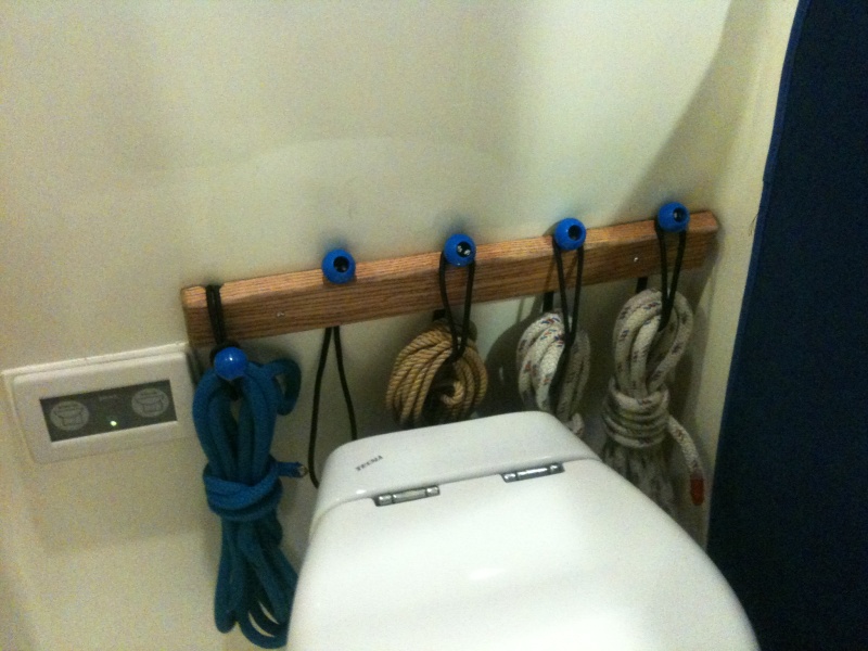 Rope holder behind head.