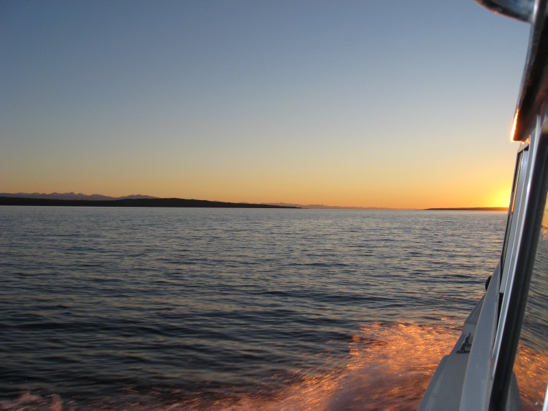 Running up Malaspina Strait at sunset