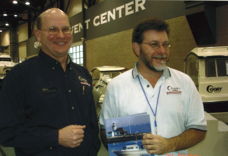(Ruth & Joe) Last weekend at the SBS: Scott Matthews of C-Dory & Les Lampman of EQ Marine.