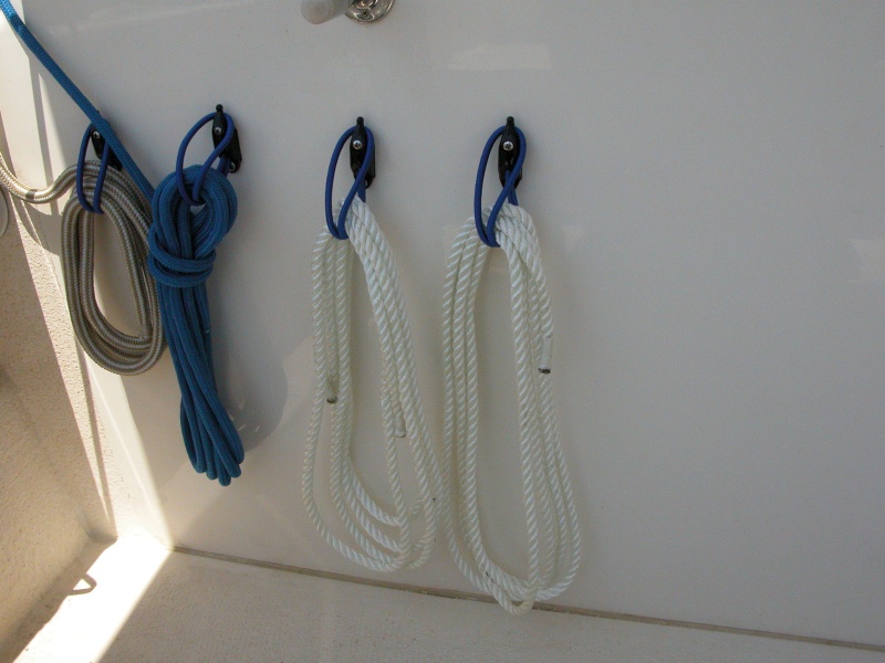 Sea Angel - 2 additional port Shockcord Line Hangers for a spare 15' and 50' line with their ends whipped.