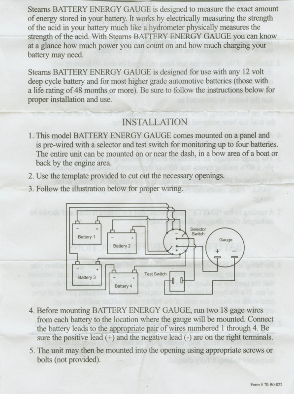 Sea Angel's Battery Guage Installation information.