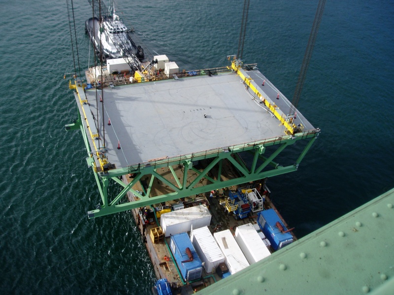 Section still resting on barge
