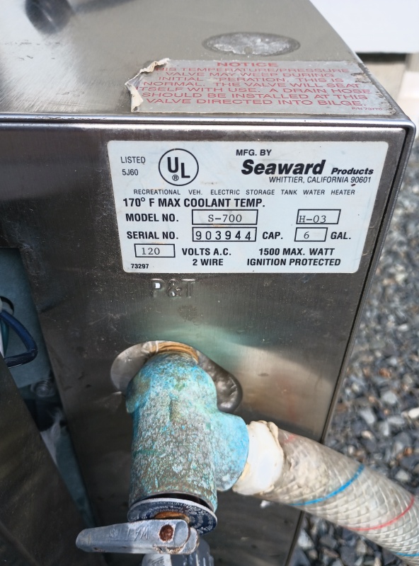 Seward water heater label