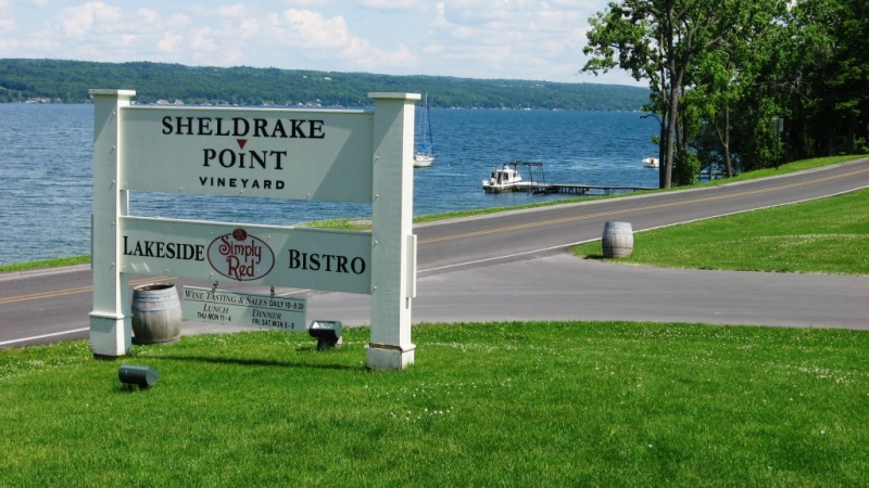 Sheldrake Point Winery with their own boat dock on Cayuga Lake
