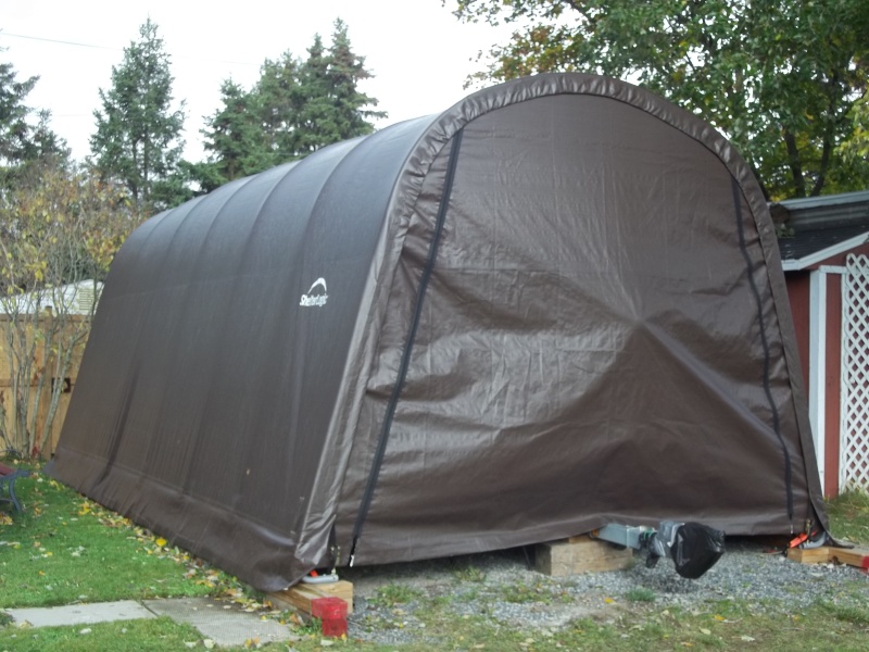 Shelter Logic 24x12x10 . My C-Dory just fits in, way better than my last one.