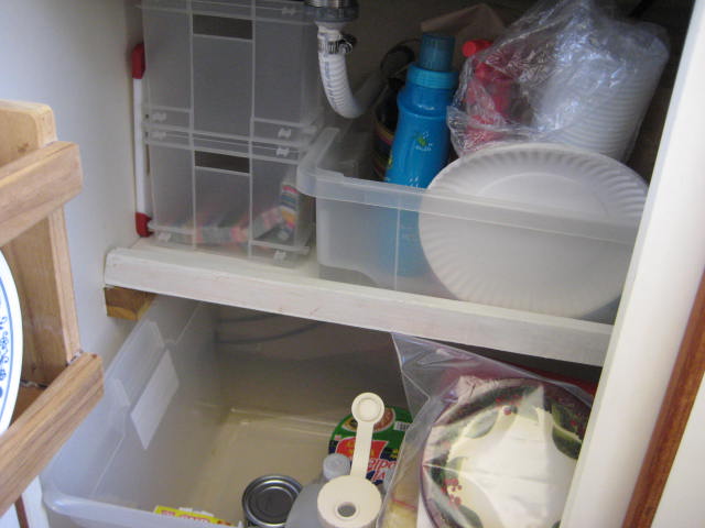 shelves under the galley