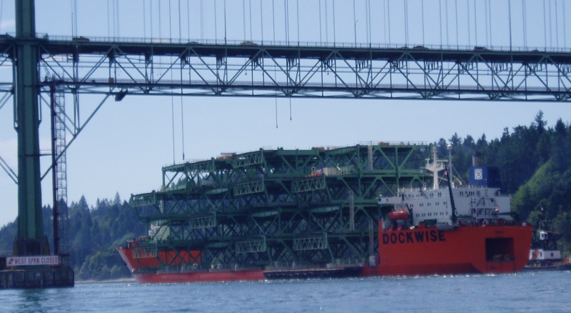 Ship with first load of road deck. Two more to follow.