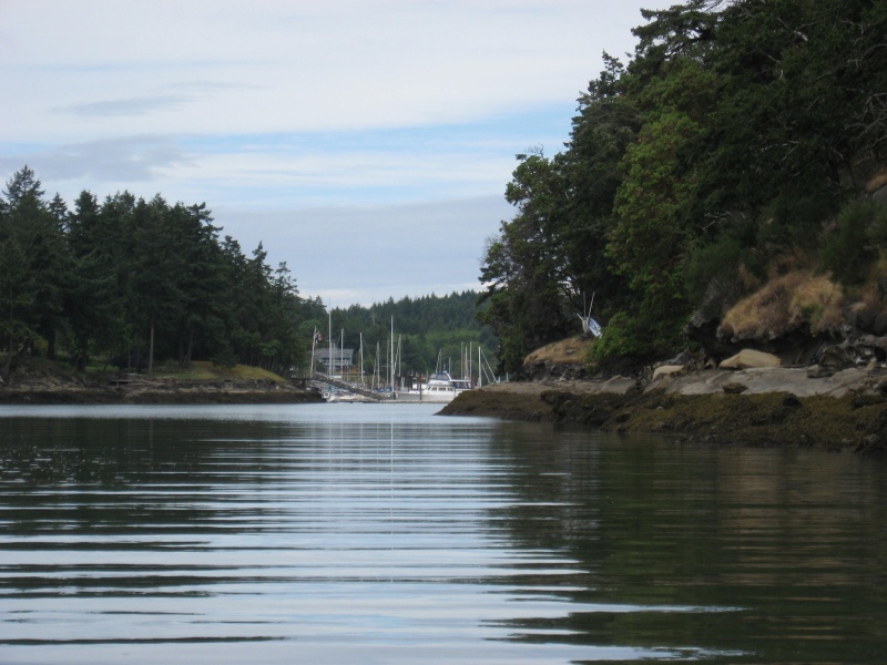 south entrance to Silva Bay almost high tide 12 feet in cut hug right