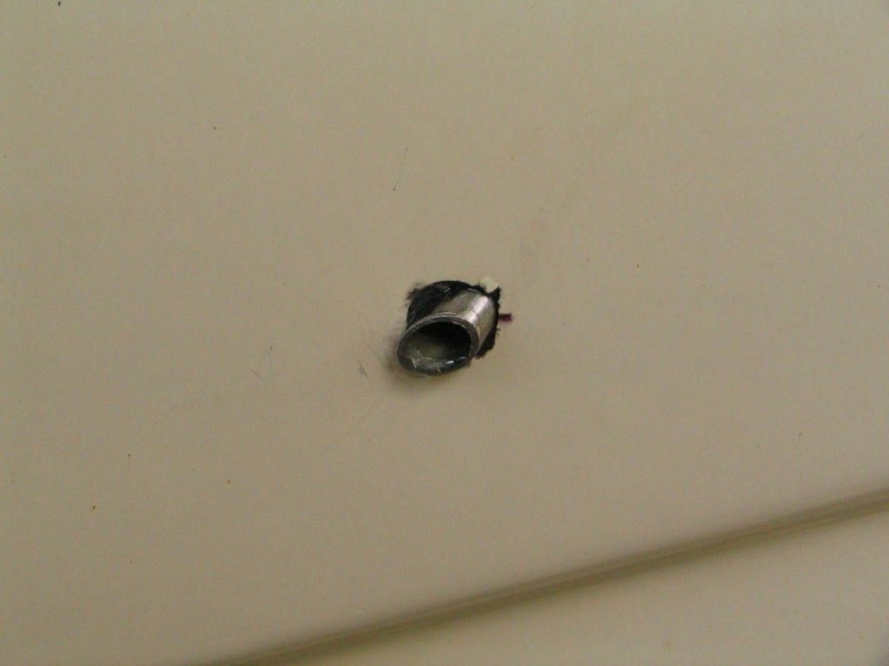 stainless steel tube epoxied into rode locker drain hole