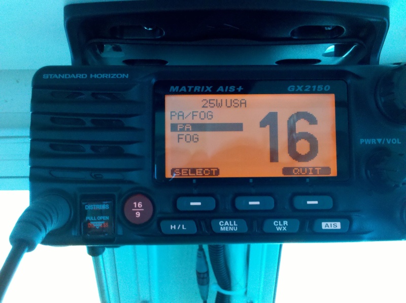 Standard Horizon 2150 - selecting PA/Fog Horn mode.
