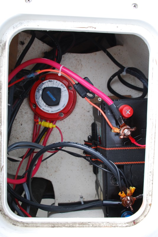 Starting battery in starboard locker