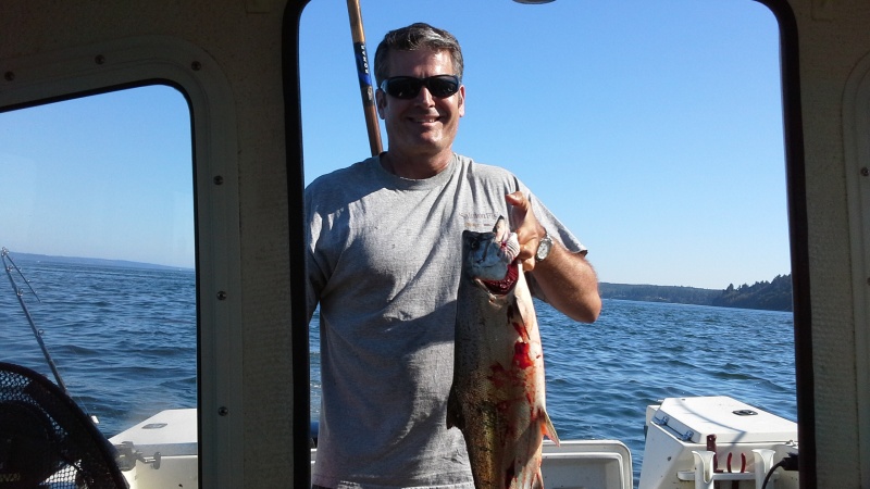 Success on the Central Sound King opener (7-16-14)!  Fish caught between Pt no Pt and Pilot Pt fishing w/ tide, 140' of the DR.  4" cookies & cream with UV flasher.