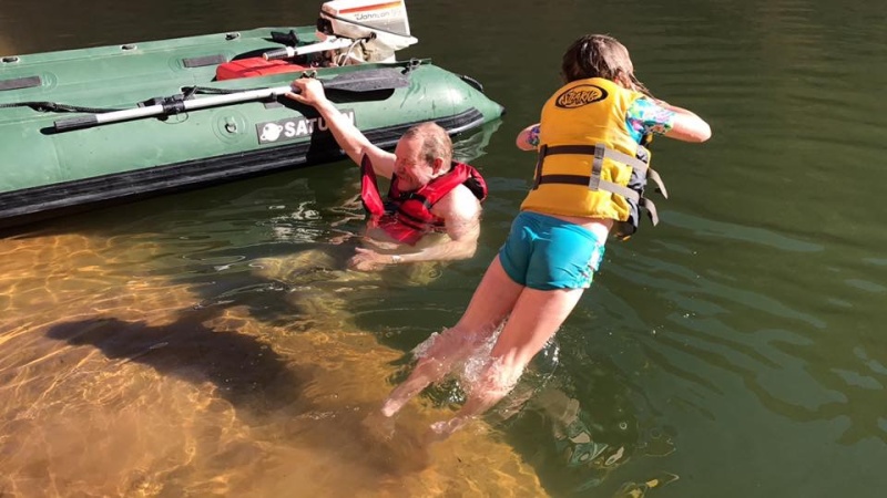 Swimming in Forgotton Canyon.  Weather was cool for Lake Powell.  Highs in the 70?s.  Still much better than the snow when leaving & arriving from Cokeville, WY.