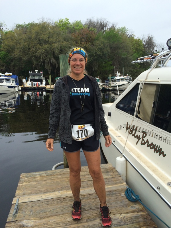 Thanks to all who came to cheer Betty on for the Hontoon Island 10K Trail Run. She placed third overall for the women. Thank goodness for the showers; mud from her thighs down. \'Course the boat wasn\'t much better after 17 days of river exploration.