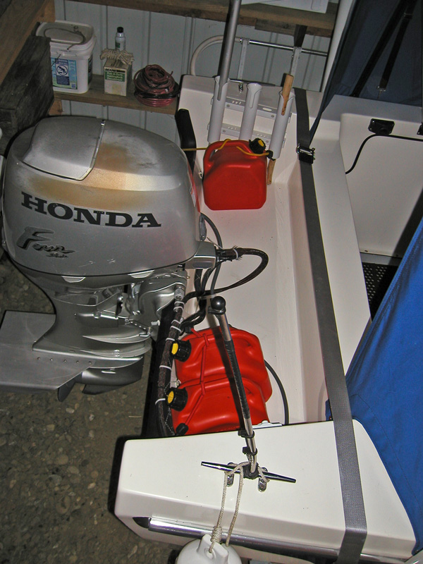 The 3 2-gallon spares can all be moved to the port side to balance the boat. (Depends on load configuration)
