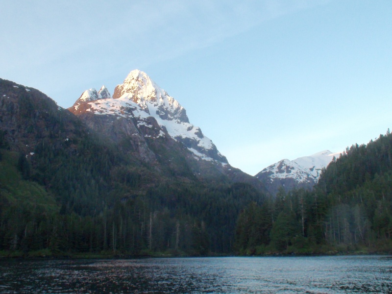 The access to our Gut Bay anchorage was through the channel in their middle of trees in this photo.  The mountain towered 4500 feet above it.