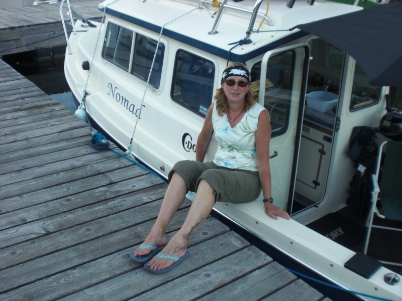 The admiral (Andrea) takes a break, Thetis Island marina.