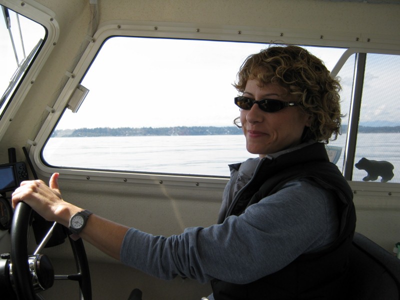 "The Admiral" @ the helm.  We were running from Everett to Gig Harbor.