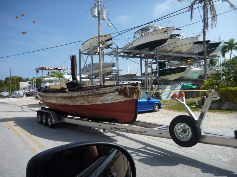 The African Queen boat now with Yamaha outboard along with the steam boiler lives in Key LArgo Humphrey Bogart and Katherine Hepburn in the movie Afrian Queen
