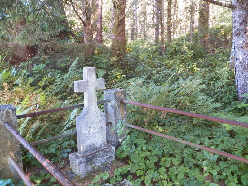 The dates indicated that some of the people buried here could have been born here.  Canada had a "residential school" requirement that removed native children from the traditional villages (in this case, they were sent to Gold River).  The parents and families followed, and the traditional town sites were abandoned.