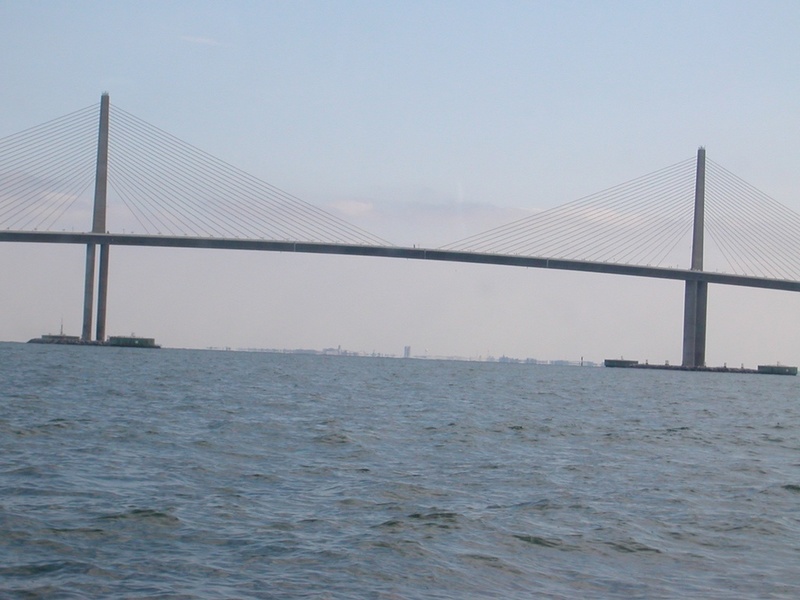 The famous \"Sunshine Skyway Bridge\". This is the new bridge after the old one was knocked down by a tanker.
