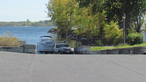 The free ramp at Rouces Point New York at the head of Lake Champlain just below the border with Canada