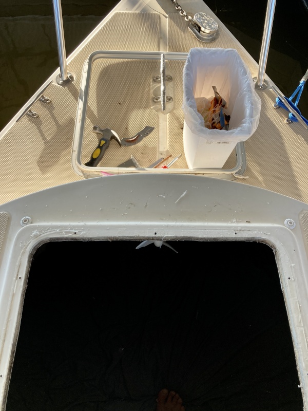 The main hatch has has been leaking for a while but I wanted to get off the great lakes before taking it apart (I made a quick and dirty rain cover that attached into the four existing snaps for the sun shade)