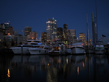 the night skyline from the marina