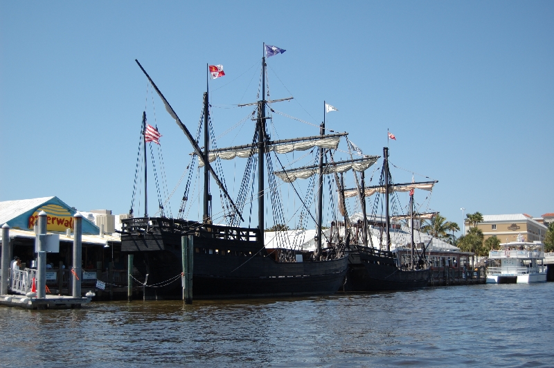 The Nina and the Pinta docked in Naples Bay
