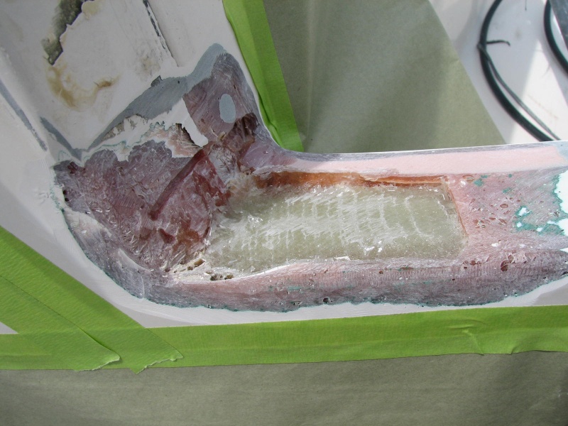 The port side of the transom.  We are filling this with glass. The construction is the same all along the transom.