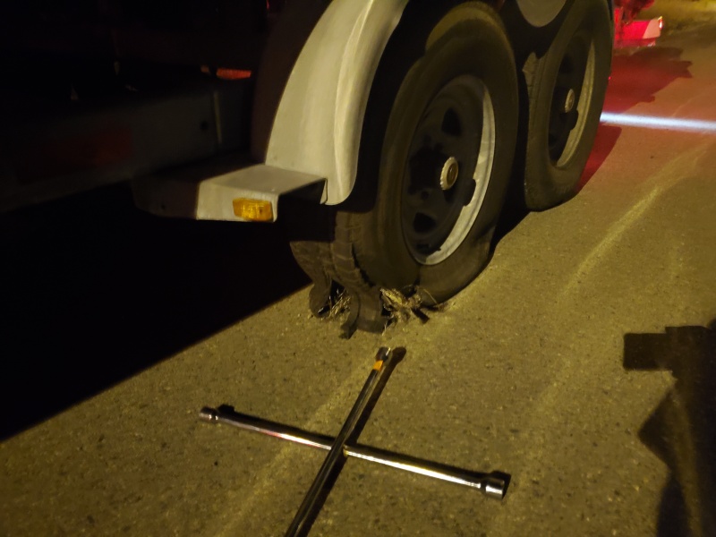 The previous owner didn\'t tow much. This is a 14 year old tire that blew on the way home outside Sequim.
