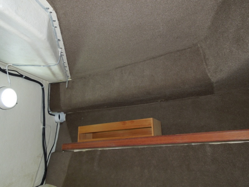The PVC pipe is forward air return for the furnace, it will eventually run all the way forward to the anchor locker. As you can see I had to butt seam a few pieces.